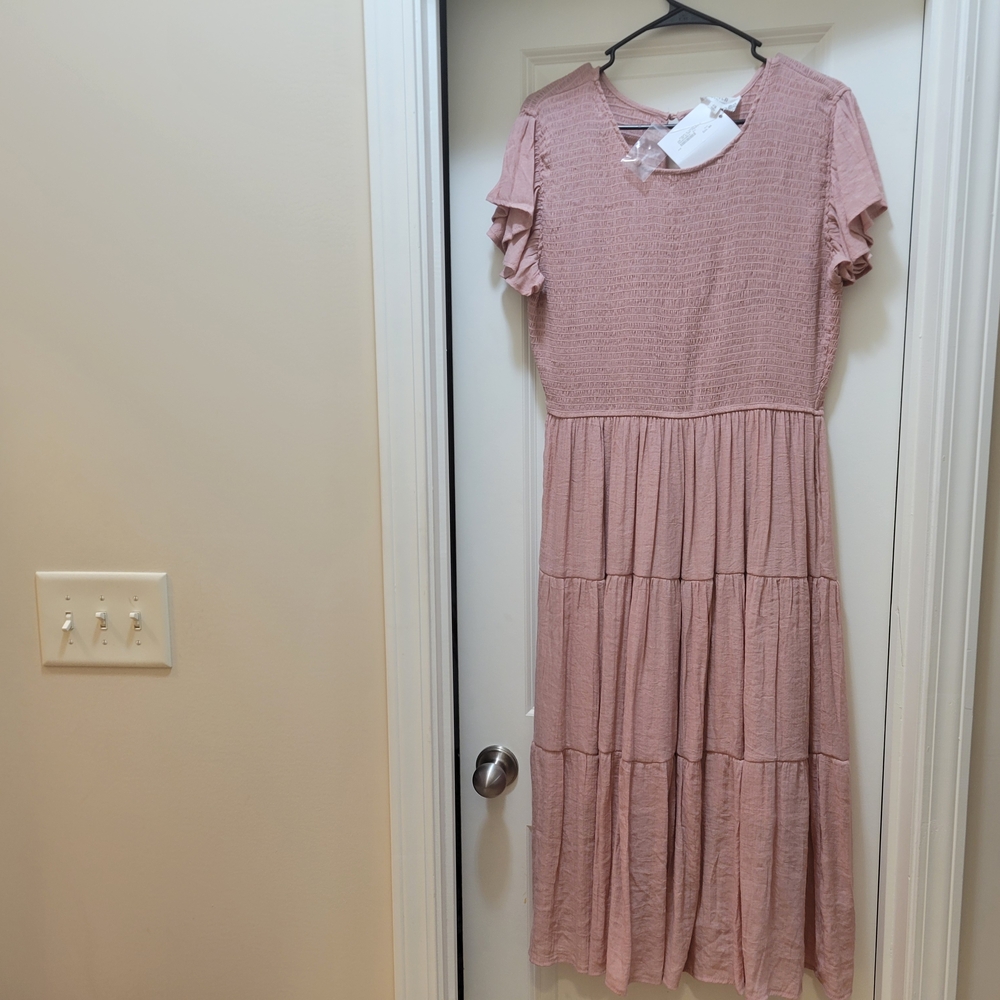 Elegant Pink Ruffle Sleeve Dress